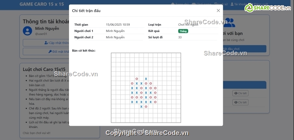 game cờ caro,đồ án web php,php thuần,web php,game cờ,game